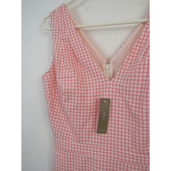 NWT J. Crew Size 0 V-Neck Seersucker Dress in Gingham Pink and White - Picture 4 of 8